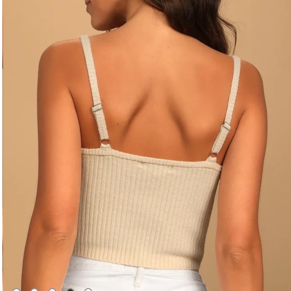 NWT Lulus Beige Knot Front Cropped Knit Tank Top - Picture 2 of 4